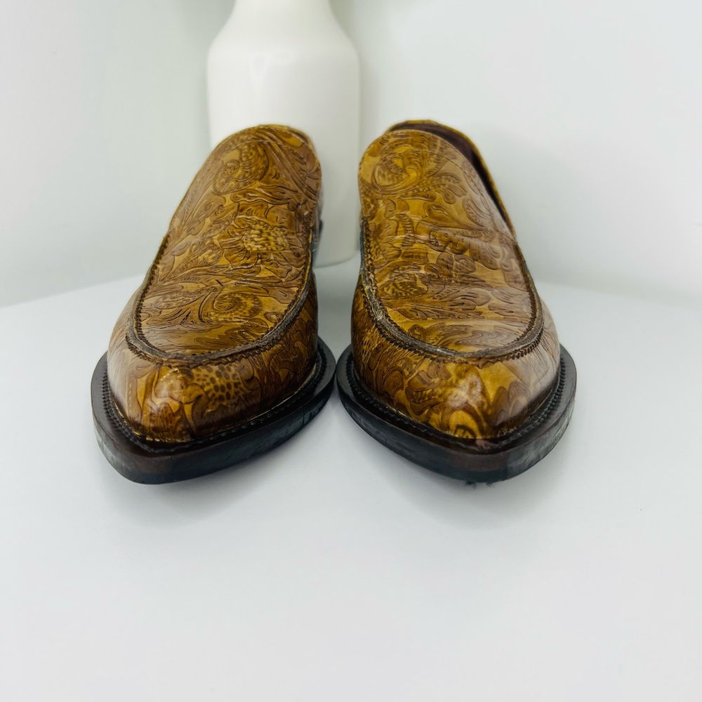 Alberto Fermani Tan Embossed Leather Loafers